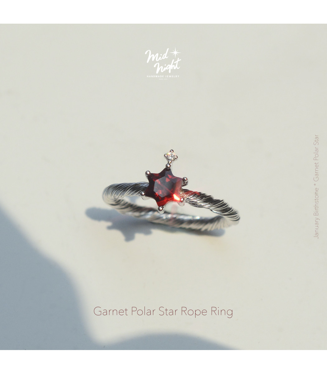 January Birthstone-Garnet Polar Star Rope Ring